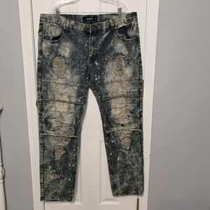 Lion Dynasty Moto Jeans Size 40 | Acid Wash, Distressed, Streetwear Vibe Y2K